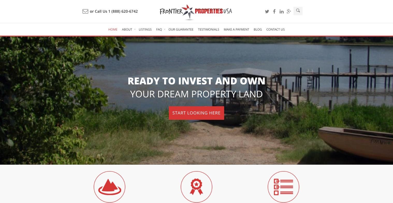 Frontier Properties USA homepage